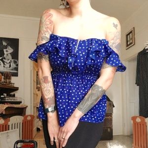 Red White and Blue Hearts Ruffle Tank L